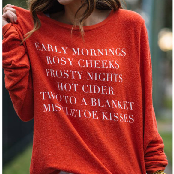 Wildfox Tops - Wildfox Red Holiday List Early Mornings Long Sleeve Pullover S